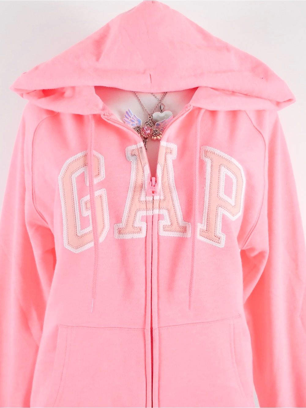 vintage y2k pink gap zip up hoodie baby pink logo sweatshirt medium